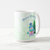 Frohe Weihnachten, Schneemann und Weihnachtsbaum Kaffeetasse (VorderseiteRechts)
