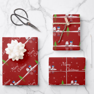 Frohe Weihnachten Schneemann und Weihnachtsmann Geschenkpapier Set