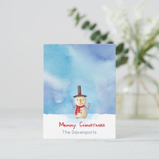 Frohe Weihnachten Schneemann wellen und lächeln (Stehend Vorderseite)