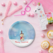 Frohe Weihnachten Schneemann wellen und lächeln Pappteller (Party)