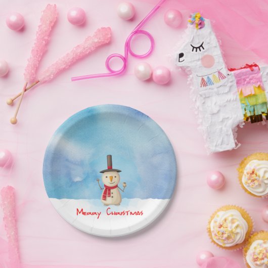 Frohe Weihnachten Schneemann wellen und lächeln Pappteller (Party)