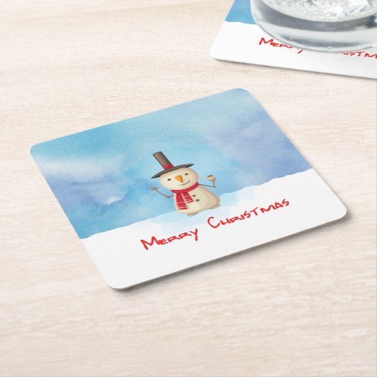 Frohe Weihnachten Schneemann wellen und lächeln Rechteckiger Pappuntersetzer (angewinkelt)