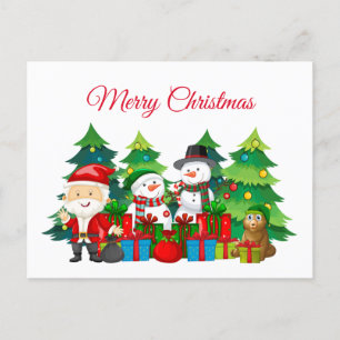 Frohe Weihnachten, Schneemänner und Geschenke Feiertagspostkarte