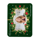 Frohe Weihnachten Schönes Grün Gold Foto Wreath Magnet (Vertikal)