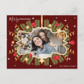 Frohe Weihnachten Schönes Red Gold Foto Wreath Postkarte (Vorderseite)