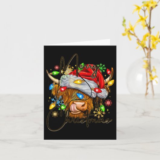 Frohe Weihnachten schottischen Highland Cow Xmas F Karte (Gelbe Blume)