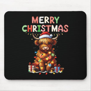 Frohe Weihnachten schottischen Highland Cow Xmas F Mousepad