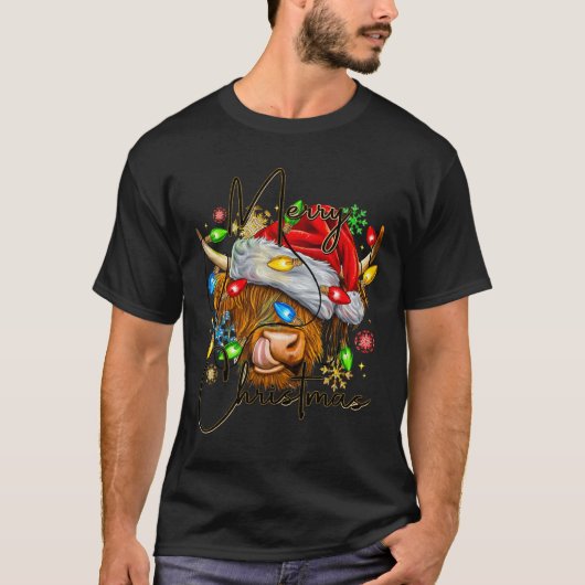 Frohe Weihnachten schottischen Highland Cow Xmas F T-Shirt (Vorderseite)