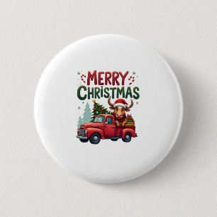 Frohe Weihnachten Schottischer Highland-Kuh-Weihna Button