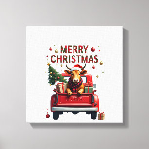 Frohe Weihnachten Schottischer Highland-Kuh-Weihna Leinwanddruck