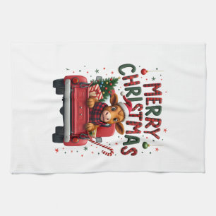 Frohe Weihnachten Schottischer Highland-Kuh Xmas-F Geschirrtuch
