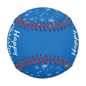 Frohe Weihnachten Schrift Blaues Schneeflockenmust Baseball (Rückseite)