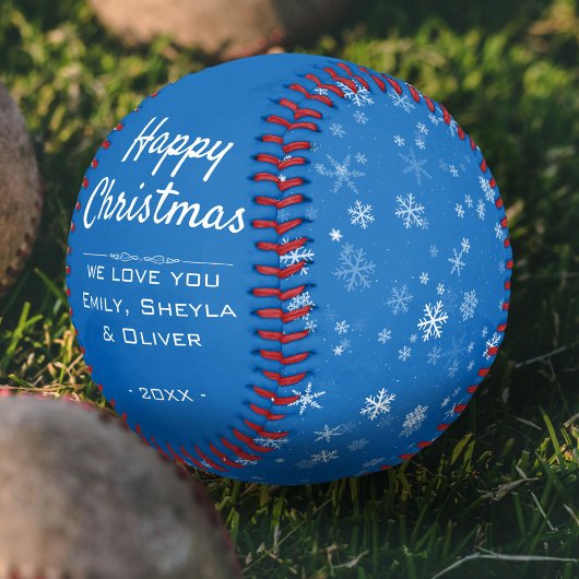Frohe Weihnachten Schrift Blaues Schneeflockenmust Baseball