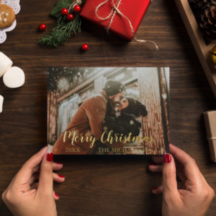 Frohe Weihnachten Schrift Foto Folien Feiertagskarte
