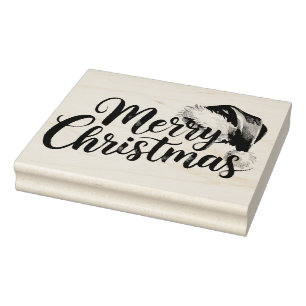 Frohe Weihnachten Schrift mit Santa-Hut-Illustrati Gummistempel