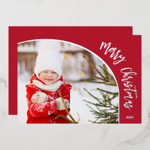 Frohe Weihnachten Schriftzug aus Silber Folien Feiertagskarte