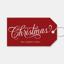 Frohe Weihnachten Schriftzug Tiefrot Geschenkanhänger