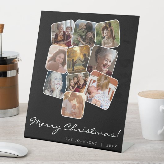 Frohe Weihnachten Schwarz 10 Foto Collage Sockelschild (In Situ)