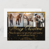 Frohe Weihnachten schwarz 3 Fotos Collage Luxus Postkarte (Vorne/Hinten)