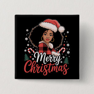 Frohe Weihnachten Schwarz Afrikanisches Mädchen Sa Button