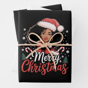 Frohe Weihnachten Schwarz Afrikanisches Mädchen Sa Geschenkpapier Set