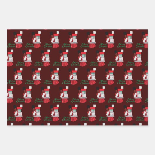 Frohe Weihnachten Schwarz-Amerikanerin Geschenke Geschenkpapier Set (Vorderseite 3)