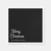 Frohe Weihnachten Schwarz Napkin mit Familienname Serviette (Vorderseite)