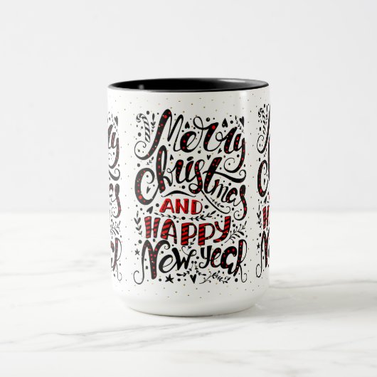 Frohe Weihnachten Schwarz & Rot Elegante Typografi Tasse (Zentrum)