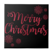 Frohe Weihnachten Schwarz-Rot-Schneeflocke Typogra Fliese (Vorderseite)