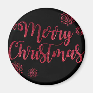 Frohe Weihnachten Schwarz-Rot-Schneeflocke Typogra Magnet