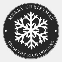 Frohe Weihnachten Schwarz Runde weiße Schneeflocke