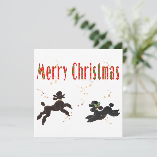 Frohe Weihnachten Schwarz & Schokolade Poodle (Stehend Vorderseite)