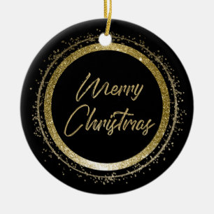 Frohe Weihnachten Schwarz und Gold Keramik Ornament