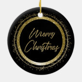 Frohe Weihnachten Schwarz und Gold Keramik Ornament (Hinten)