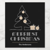 Frohe Weihnachten Schwarz Weinetikett (Einzelnes Label)