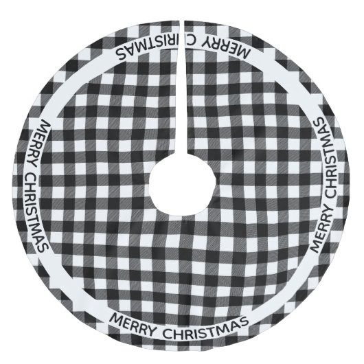 Frohe Weihnachten Schwarz & Weiß Buffalo Karierte Polyester Weihnachtsbaumdecke (Vorderseite)
