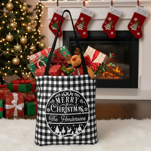 Frohe Weihnachten Schwarz & Weiß Büffel Karo Maßan Tasche