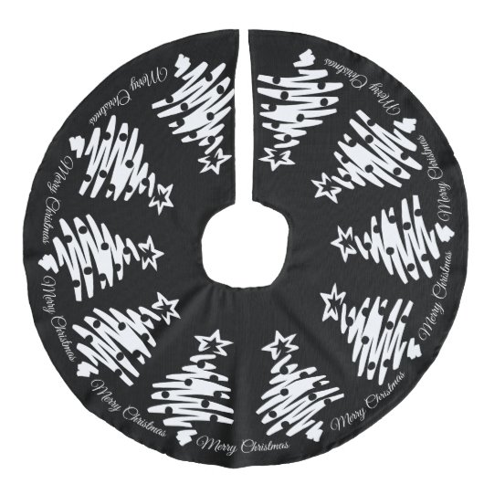 Frohe Weihnachten Schwarz-weiß Elegant Moderner Ur Leinenimitat Weihnachtsbaumdecke (Vorderseite)