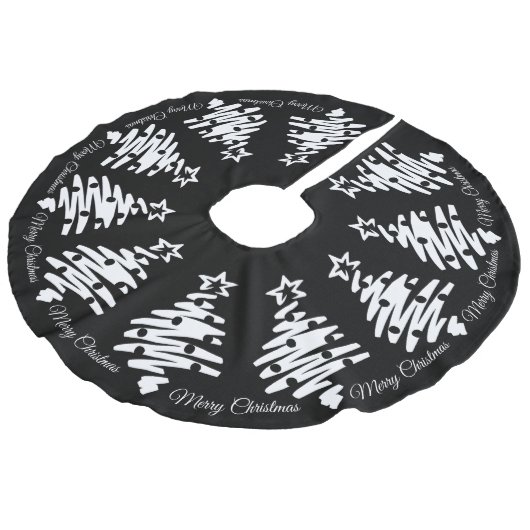Frohe Weihnachten Schwarz-weiß Elegant Moderner Ur Leinenimitat Weihnachtsbaumdecke (Schrägansicht)
