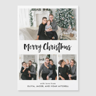 Frohe Weihnachten   Schwarz-Weiß-Foto-Gitter Magnetkarte