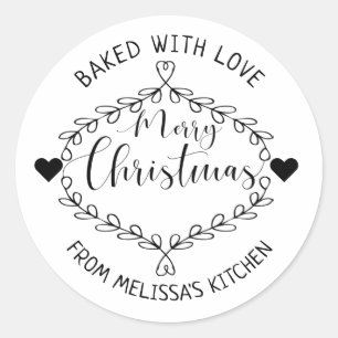 Frohe Weihnachten Schwarz-Weiß gebacken mit Liebe Runder Aufkleber