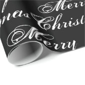 Frohe Weihnachten Schwarz-Weiß-Kalligraphie elegan Geschenkpapier (Rolleneckpunkt)