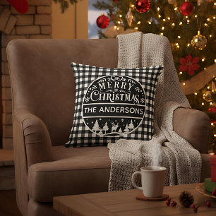 Frohe Weihnachten Schwarz-Weiß-Karo mit individuel Kissen