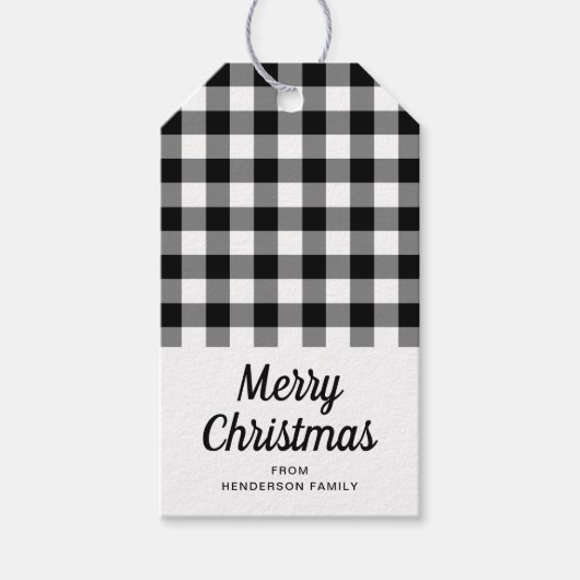 Frohe Weihnachten Schwarz-Weiß-Karos Geschenkanhänger (Vorderseite)
