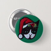 Frohe Weihnachten Schwarz-Weiß Katze Button (Vorne & Hinten)