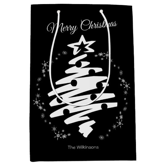 Frohe Weihnachten Schwarz-weiß Minimal Moderner Ur Mittlere Geschenktüte (Vorderseite)