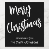 Frohe Weihnachten Schwarz & Weiß, Name im Set von  Weinetikett (Einzelnes Label)