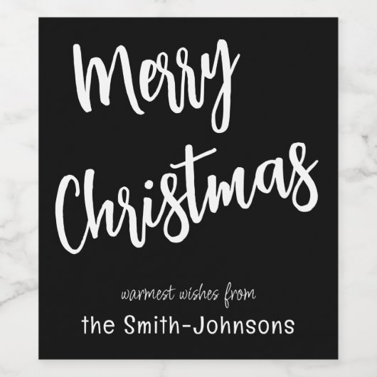 Frohe Weihnachten Schwarz & Weiß, Name im Set von Weinetikett (Einzelnes Label)