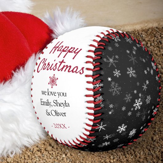 Frohe Weihnachten Schwarz-Weiß-Schneeflocke Muster Baseball