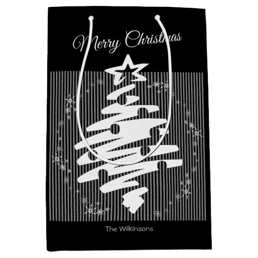 Frohe Weihnachten Schwarz-weiß Stripe Moderner Url Mittlere Geschenktüte (Vorderseite)